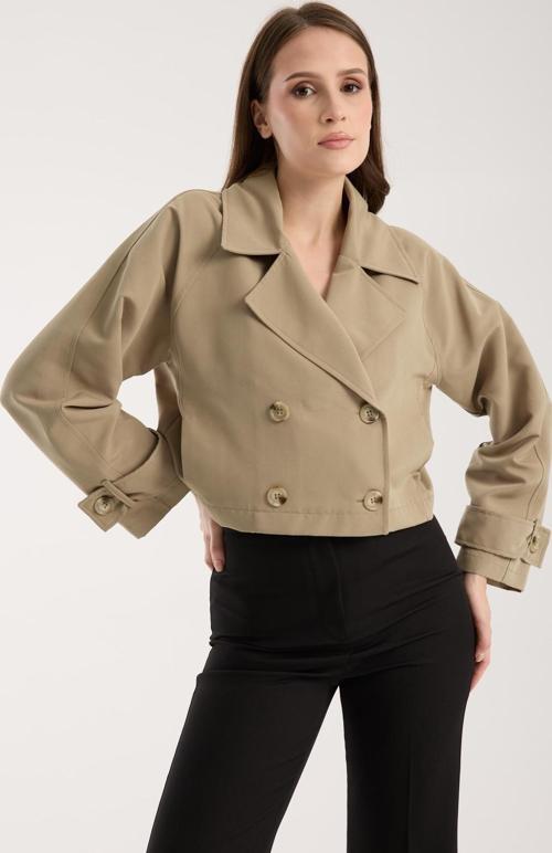 Açık Haki Kruvaze Crop Trençkot