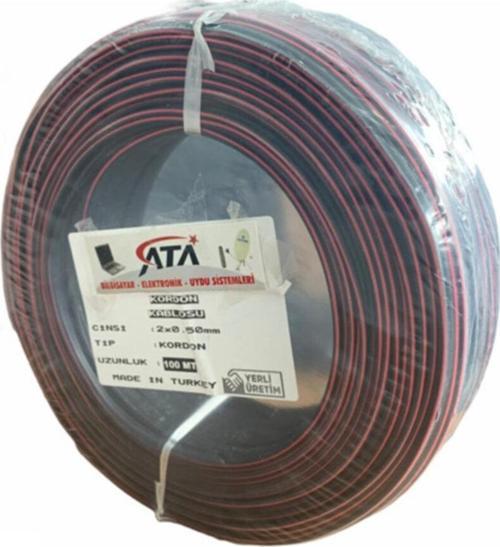 0,50mm 1 Top 100mt 100 Metre Oto Teyp Araba Hoparlör Elektrik Kablosu 2 Li 2 * 0,50 Mm Siyah Renk