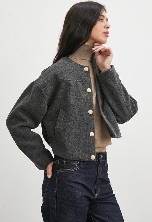 Beli Lastikli Düğmeli Bomber Ceket Antirasit