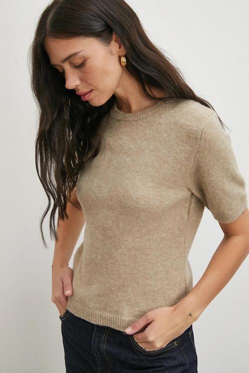 Simli Kısa Kol Kazak Vizon