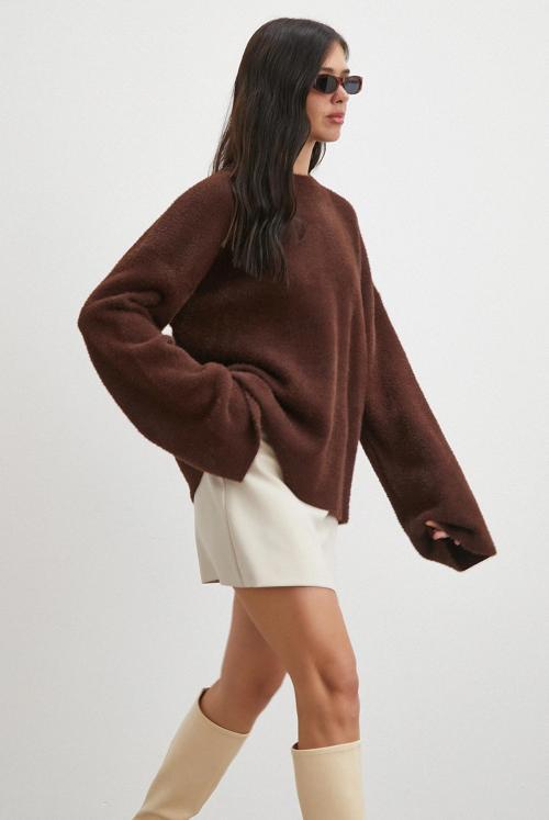 Bisiklet Yaka T Kol Kazak Kahve