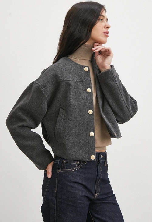 Beli Lastikli Düğmeli Bomber Ceket Antirasit