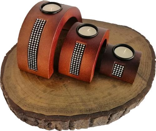 Lüks Taş İşlemeli Hazneli Ahşap 3’lü Mumluk Tealight Şamdan Dekoratif Hediyelik Obje Biblo Candle