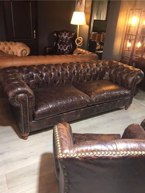 3A Hakiki Deri Old Navy Chesterfield Takımı