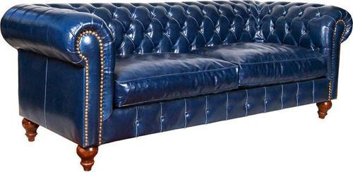 Blue Gerçek Deri Chesterfield 230X90X80 Cm