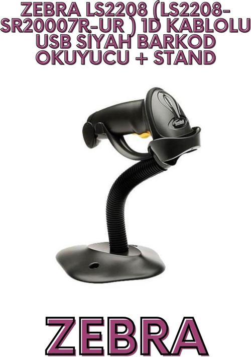 LS2208 (LS2208-SR20007R-UR ) 1D KABLOLU USB SİYAH BARKOD OKUYUCU + STAND