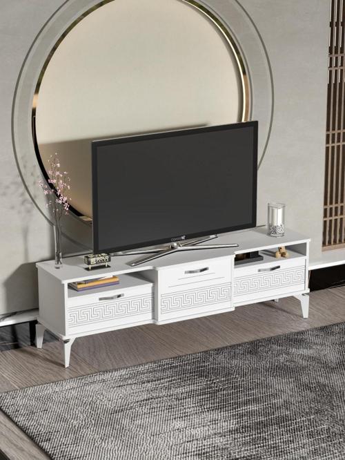 Tv Sehpası Tv Ünitesi Vera Beyaz Çizgili 5053