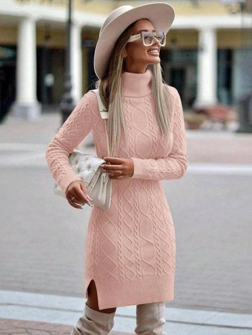 MDB Loren Yünlü Motifli Midi Boy Triko Elbise