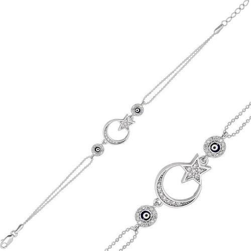 MDB 925 Ayar Gümüş Ay Yıldız Nazar Bileklik