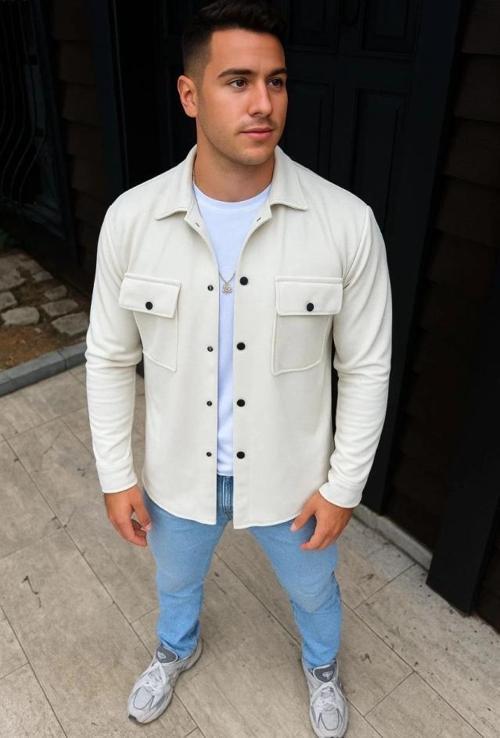 MDB Erkek Diagonal Kumaş Cepli Çıtçıtlı Uzun Kollu, Gömlek Oversize Rahat Kalıp Günlük Şık til  Beya