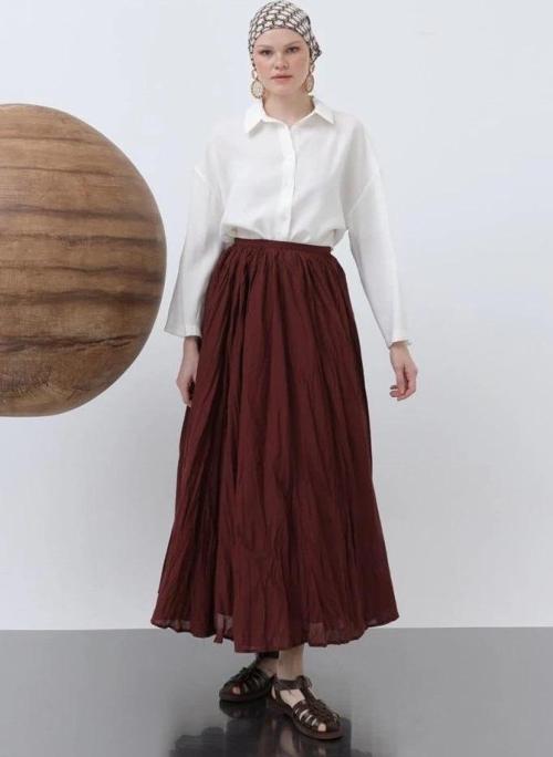 MDB Kadın Yüksek Bel Arkadan Fermuarlı Kırışık Geniş Kesimli Vural Etek