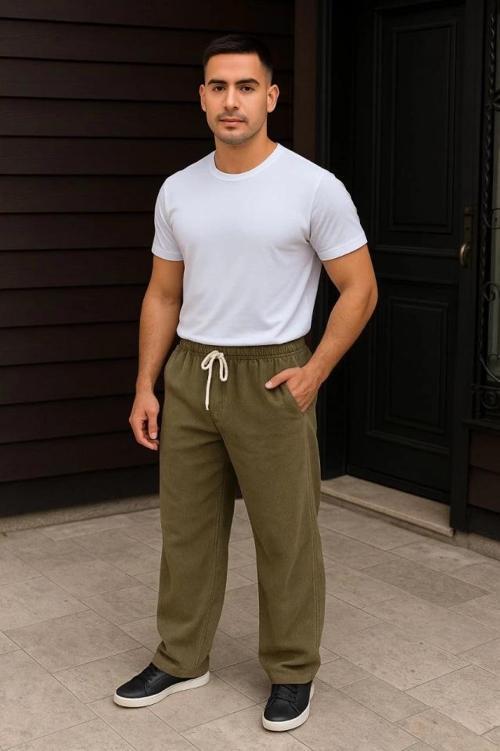 MDB Erkek Fitilli Kadife Cepli Buggy Pantolon Oversize Rahat Kalıp  Haki