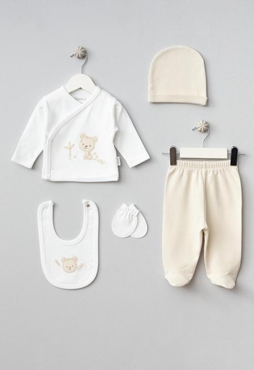 Sevimli Kaplan Desenli Bebek 5 Parça Yenidoğan Hastane Çıkışı Zıbın Seti