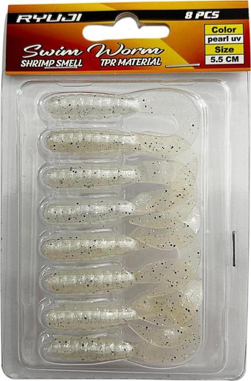 Swim Worm 5.5cm 8 Adet LRF Silikon Yem Pearl UV