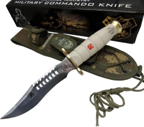 Beyaz Kurt Tırtıklı Oluklu Komando Bıçağı 30 Cm - Kamuflaj Kılıflı