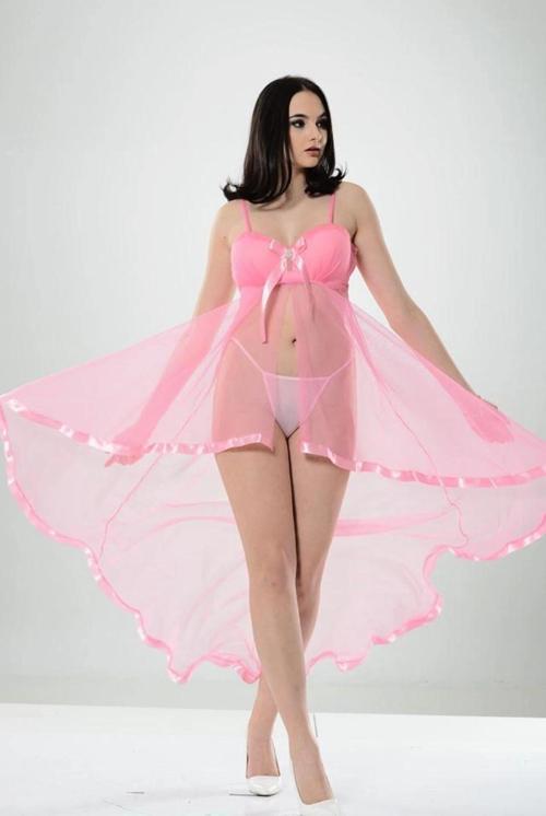 Pembe Petli Tül Şifon Gecelik - 230