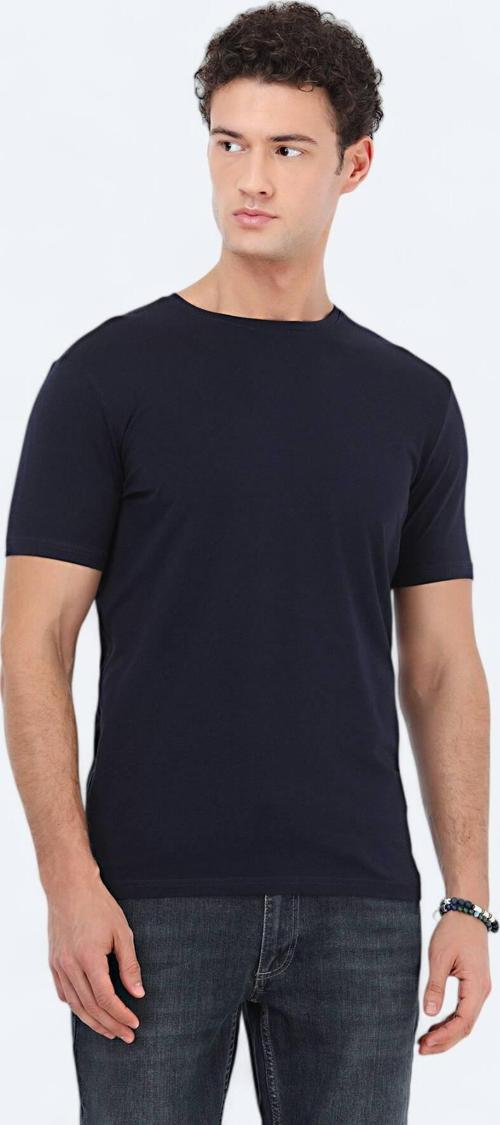 Lacivert Bisiklet Yaka Pamuk Karışımlı T-Shirt