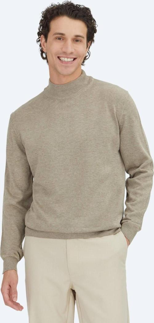 Bej Yarım Balıkçı Yaka Düz Örgü Triko Kazak