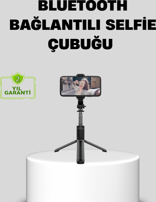 Bluetooth Selfie Çubuğu – 360° Dönebilen Başlık, Kablosuz Bağlantı