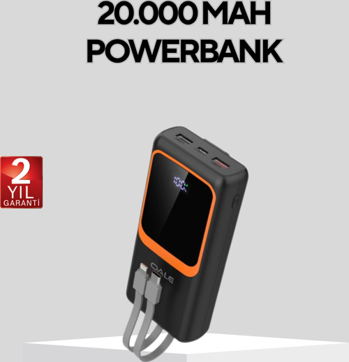Powerbank 20000 mAh Dijital Ekranlı ve Çok Kablolu Hızlı Şarj Cihazı