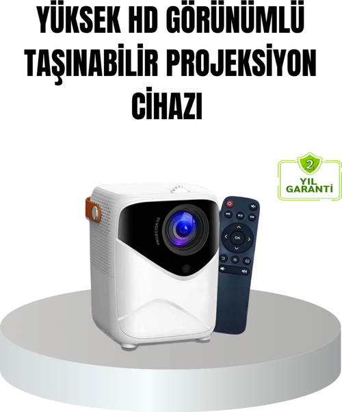Taşınabilir 1080P HD Akıllı Projektör – 64GB Dahili Hafıza, 2GB RAM, Uzaktan Kumandalı