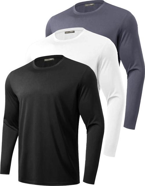 3'lü Paket Erkek %100 Pamuklu Likralı Spor Koşu Günlük Antrenman Uzun Kollu Penye T-shirt
