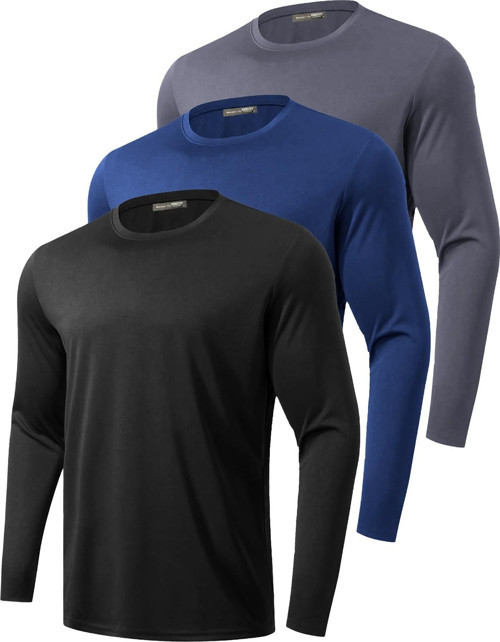 3'lü Paket Erkek %100 Pamuklu Likralı Spor Koşu Günlük Antrenman Uzun Kollu Penye T-shirt
