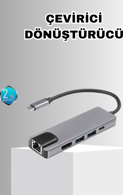 Alüminyum Kasalı MacBook USB-C Hub – 4K HDMI, USB 3.0, SD/TF Kart Girişi, PD Şarj Desteği