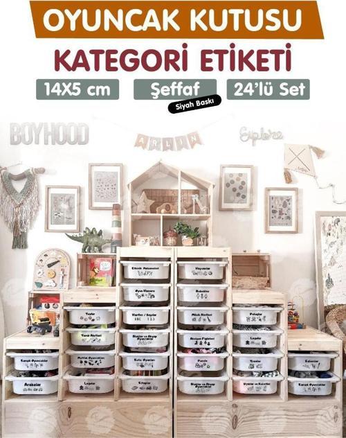 Oyuncak Dolabı Kutusu Kategori Etiketi Türkçe, Organizer Etiketi Şeffaf Etiket Düzenleme Organizer Siyah-T942