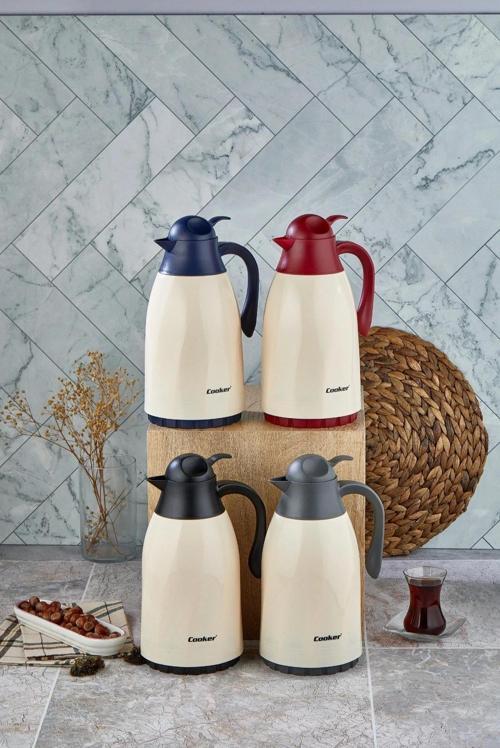 Ckr-2075 1.3lt Renkli Cam Hazneli Retro Plastik Termos