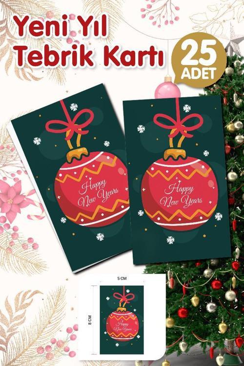 Yılbaşı Hediye Kartı - Yeni Yıl Tebrik Kartı - Yeni Yıl Kartpostal Happy New Year Not Kartı 25 Adet-T1005