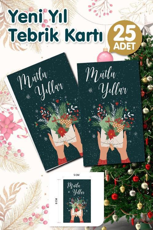 Yılbaşı Hediye Kartı - Yeni Yıl Tebrik Kartı - Yeni Yıl Kartpostal Mutlu Yıllar Not Kartı 25 Adet-T1006