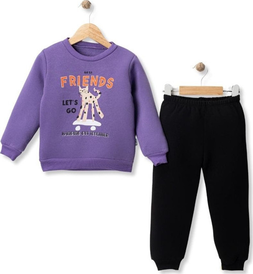BEST FRIENDS BASKILI ÜÇ İPLİK ŞARDONLU ALT ÜST TAKIM - MYS5321-Mor-1 Yaş Mor