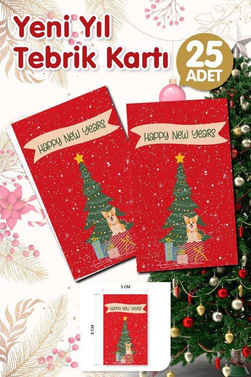 Yılbaşı Hediye Kartı - Yeni Yıl Tebrik Kartı - Yeni Yıl Kartpostal Happy New Year Not Kartı 25 Adet-T1001