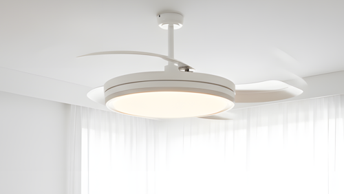 Gizli Kanat Ledli Ses ve Kumanda Kontrollü Tavan Vantilatörü Beyaz KCF307