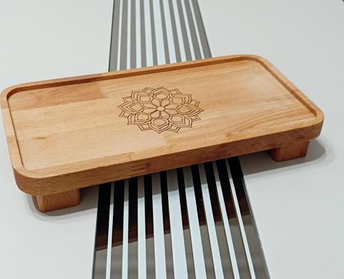 22x11 Cm Ayaklı Dikdörtgen Ahşap, Motif Desenli, Yağdanlık, Şişe, Mutfak Altlığı Ve Düzenleyici