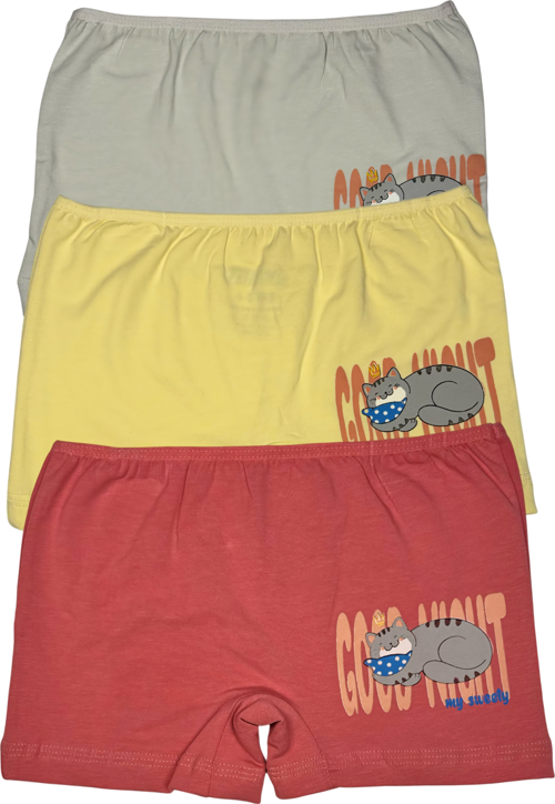 Kız Çocuk 3 lü Paket Pamuklu Likralı Baskılı Şort 443