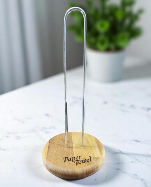 28cm Kağıt Havluluk, Peçetelik Tutucu, Metalik Renk Telli, Ahşap Standlı Paper Towel