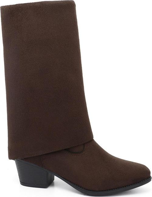 Kadın Kahve Süet Sivri Burun Kalın Topuklu Kovboy Çizme