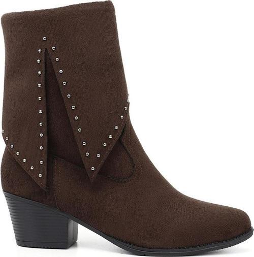 Kadın Kahve Süet Sivri Burun Kalın Topuklu Kovboy Çizme