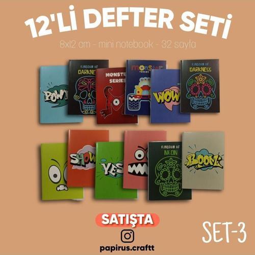 12'Li Mini Defter Seti Çizgisiz A7 (8Cm X 12Cm) Mini Notebook