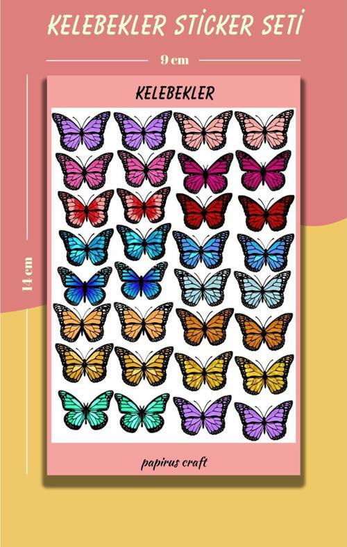 Kelebekler 32 Li Sticker , Etiket ,Çıkartma Seti