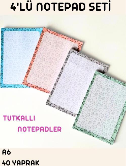 Renkli Kedili 4 Lü Tutkallı Notepad Seti , A6