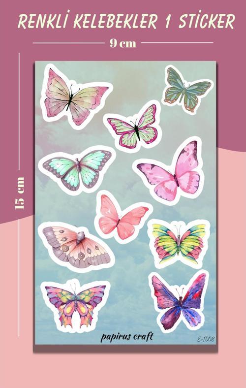 Renkli Kelebekler Sticker Seti , Çıkartma , Etiket Seti