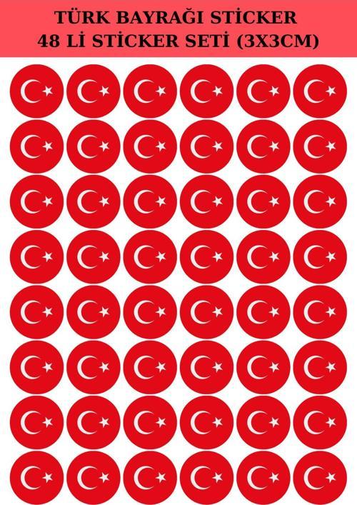 Türk Bayrağı Yuvarlak Sticker 48 Li Çıkartma Etiket Seti