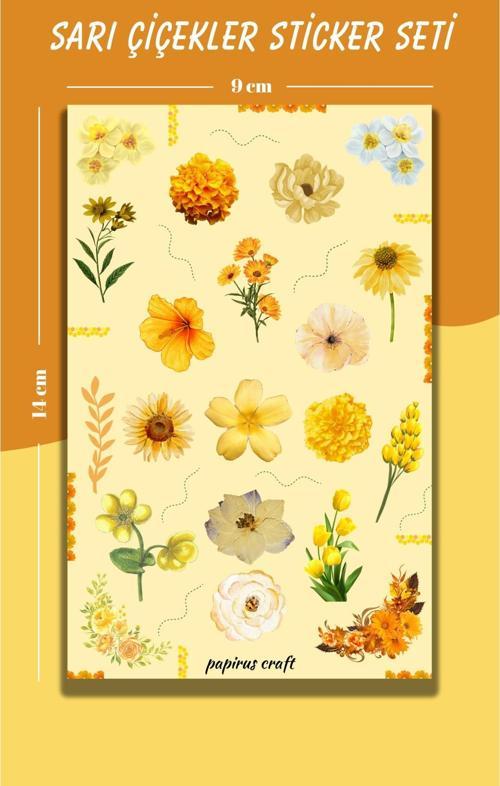 Sarı Çiçekler Sticker ,Çıkartma , Etiket Seti