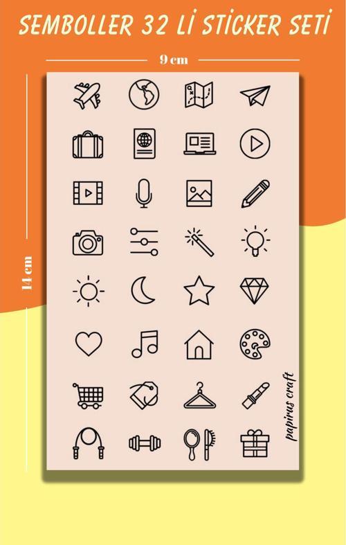 Semboller 32 Li Sticker , Etiket ,Çıkartma Seti