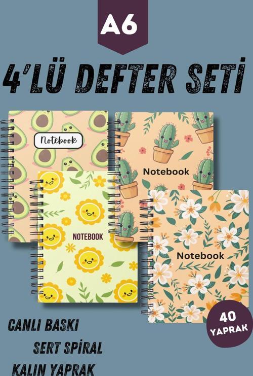 Turuncu Temalı 4 'Lü Not Defter Seti | A6 | Çelik Spiral | Not Defteri | Sert Kapak