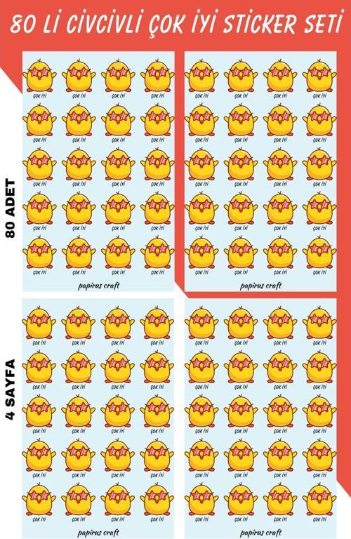 Öğretmen Sticker Seti Öğrenci Ödül 80 Li Civcivli Çok İyi , Tebrik Çıkartması