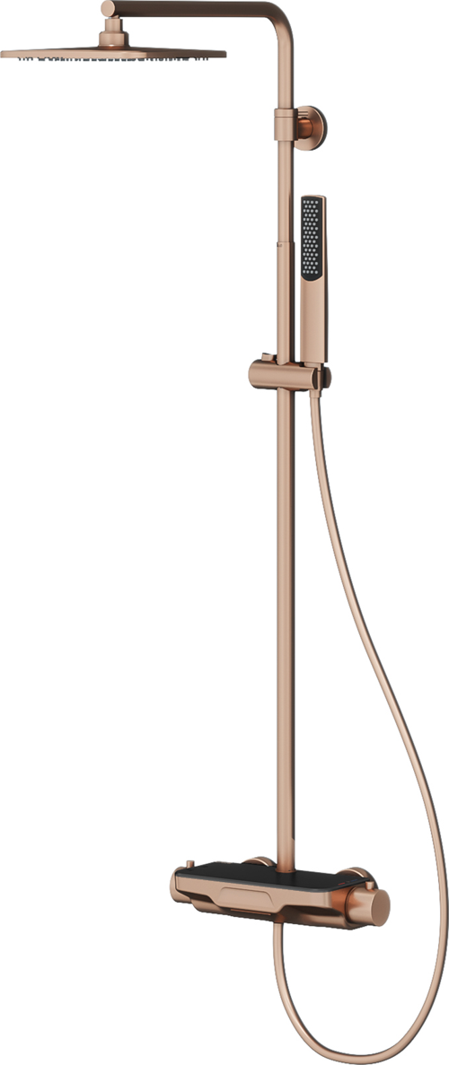 Perla Termostatik 3 Yönlü Duş Kolonu-Rose Gold /Siyah Cam